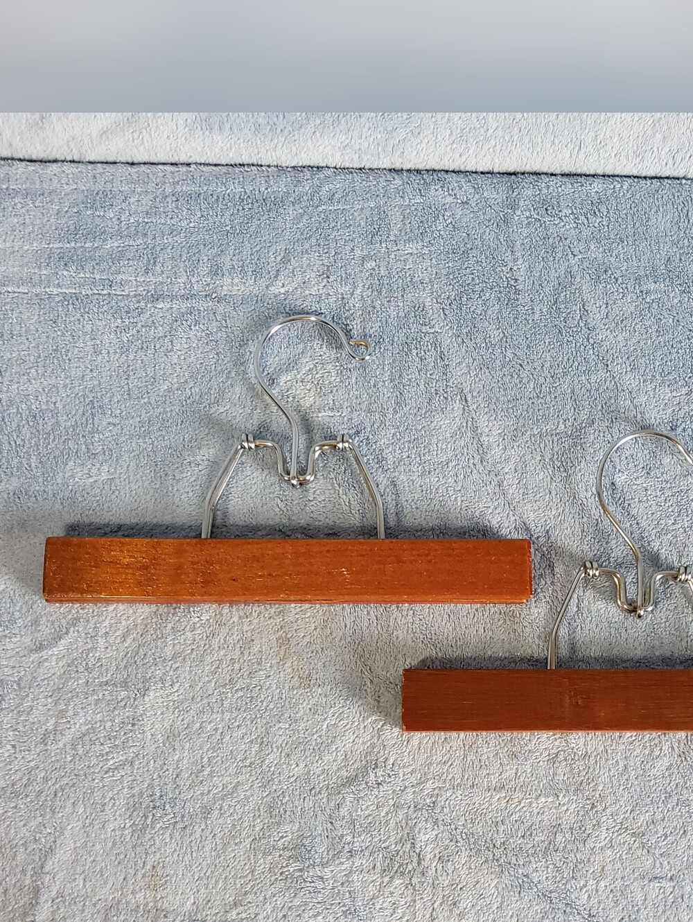 Vintage Wooden Pant Hangers Skirt Slacks with Locking Metal Clamps Lot Of 2